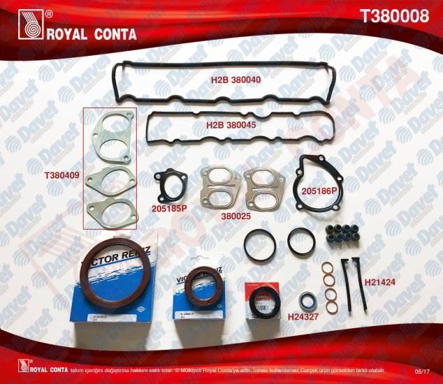 ROYAL T380008 Motor Takim Conta Keceli Subap Lastikli (Skc Siz) Scudo P206 P306 Partner Berligo Xsara Corolla 1.9d 96-06 (Dw8-Dw8b-1wz)